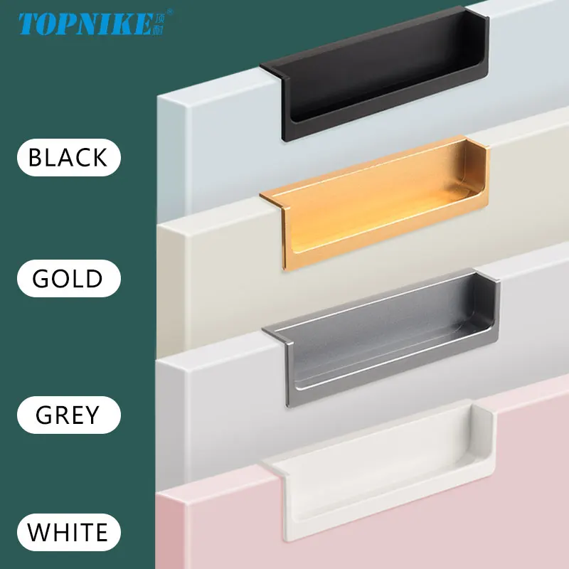 Modern Luxury Concealed Pulls White Wardrobe Doors Handles Black Cabinets Drawers Recessed Finger Handles Embedded Hidden