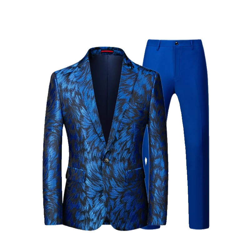 Golden Yellow Jacquard Fabric Suit 2 Piece Men\'s, Wedding Party Dress Jacket & Trousers, Red,Blue,Purple Fashion Slim Men Sets