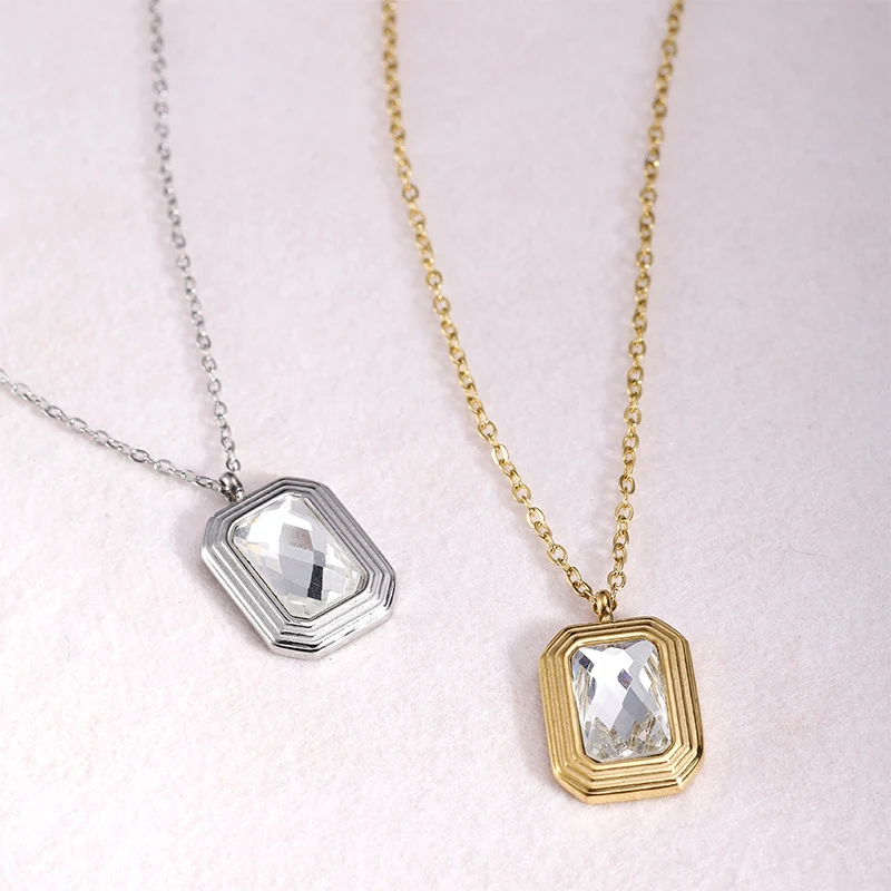 PAXA New Fashion Geometric Cubic Zirconia Square Pendant Necklace for Women Elegant Necklaces Charms Wedding Party Jewelry Gifts