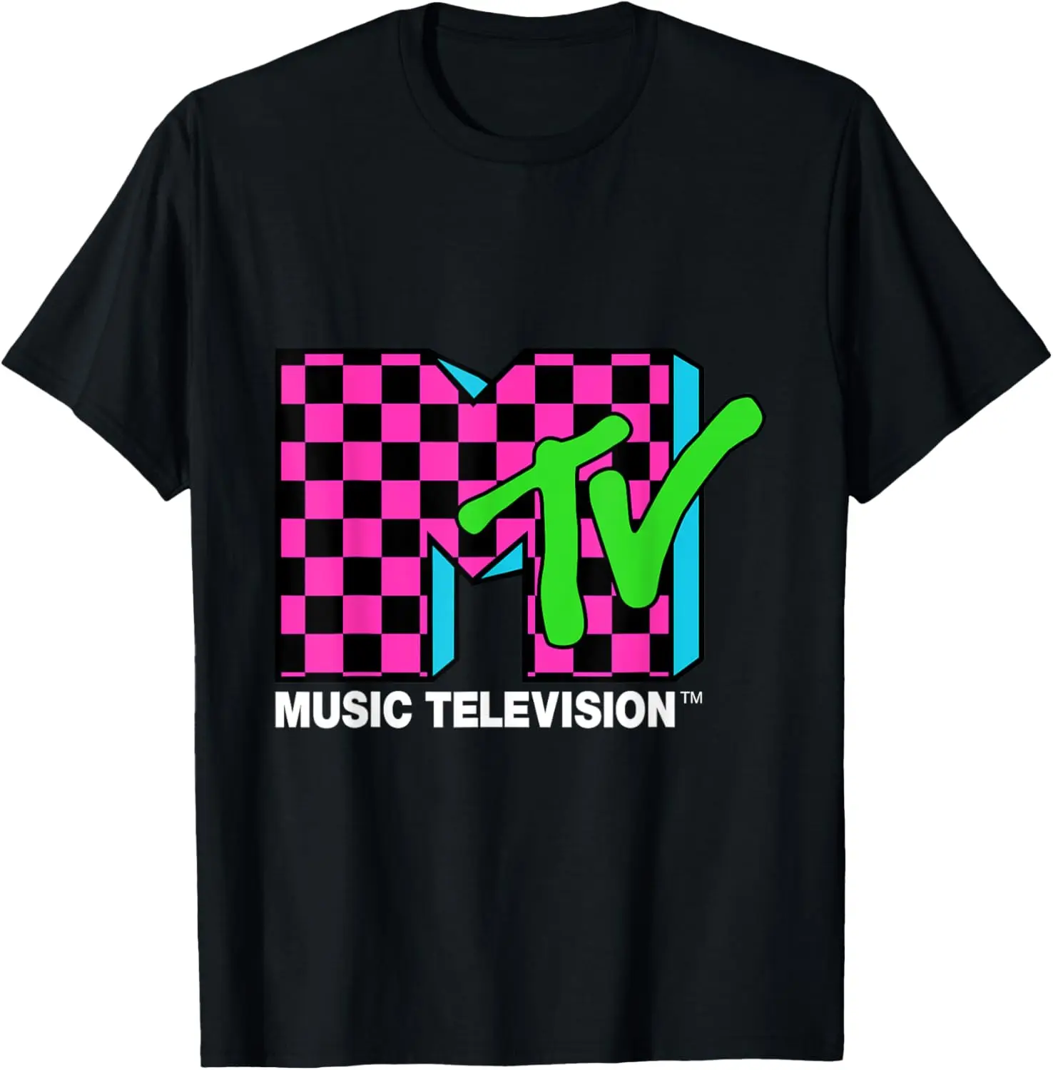 2025 New model MTV Logo Pink And Blue Checker Design T-Shirt Tee Shirt Femme Camisetas T Shirts for    Harajuku Luxus Men 82951