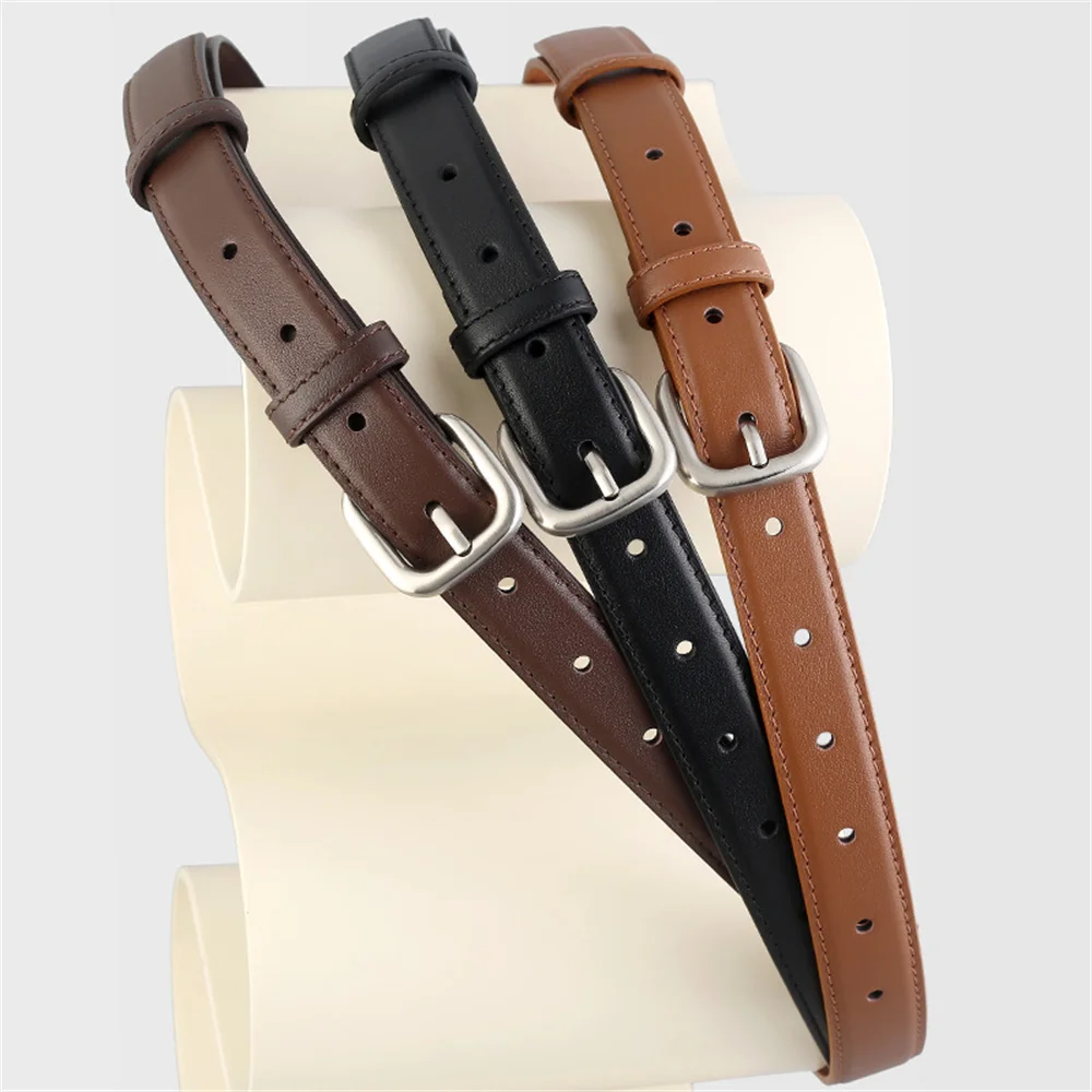 

Fashion Women Genuine Leather Belt Silver Color Square Buckle Korean Style Trendy Decorative Casual Trouser Belt Accessories