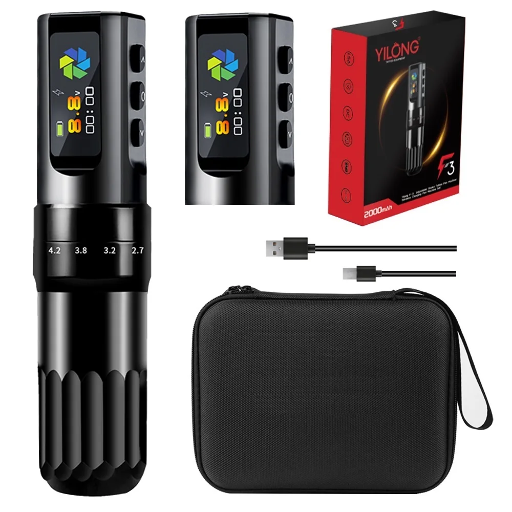 آلة قلم الوشم اللاسلكي القابل للتعديل مع شاشة LED ببطارية 2000 مللي أمبير في الساعة، مسدس وشم احترافي عالي الجودة