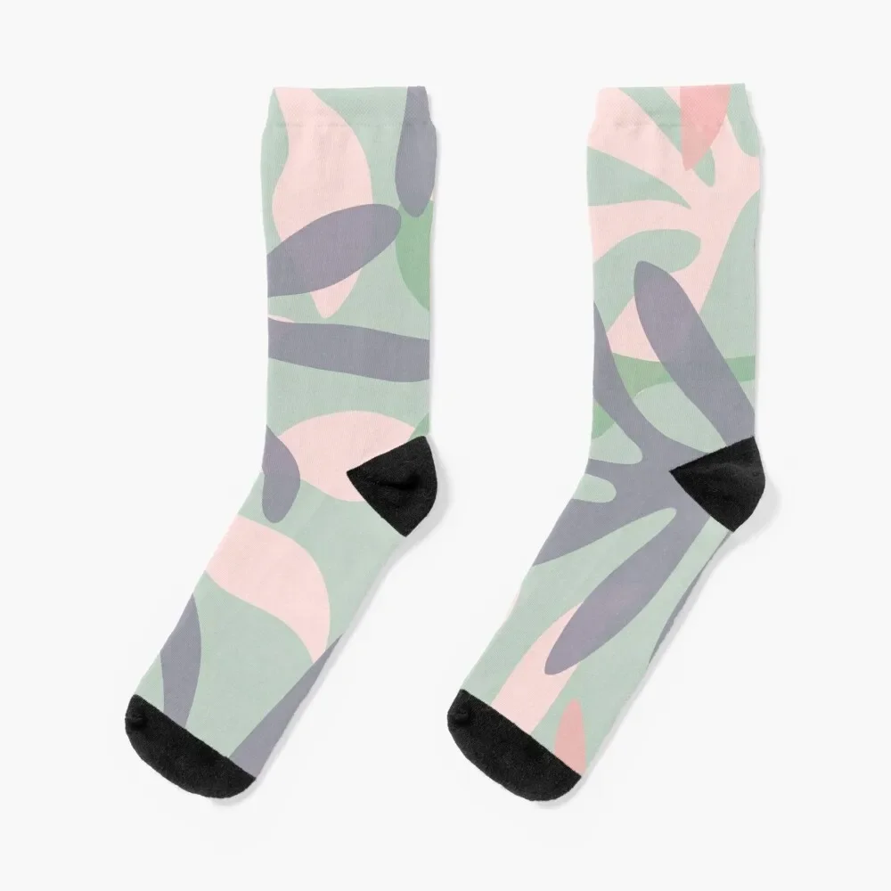 

Seychelles Garden Leafy Cutout Abstract Botanical Pattern in Lavender, Pink, and Sage Green Socks