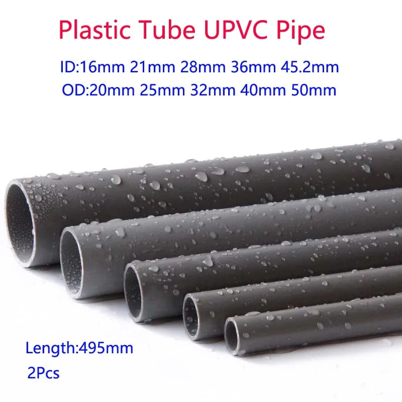 2Pcs Gray L495mm Plastic Tube UPVC Pipe PVC Tube Suitable for Aquarium Pipe Drainage Systems Greenhouses & Garden Irrigation