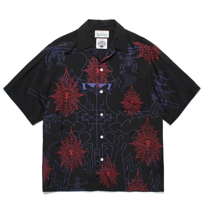 25SS Best Quality WACKO MARIA Trend Prints Spider Eye Hawaii Short Sleeve Shirts Men's Women's Casual Holiday Clothing Shirts