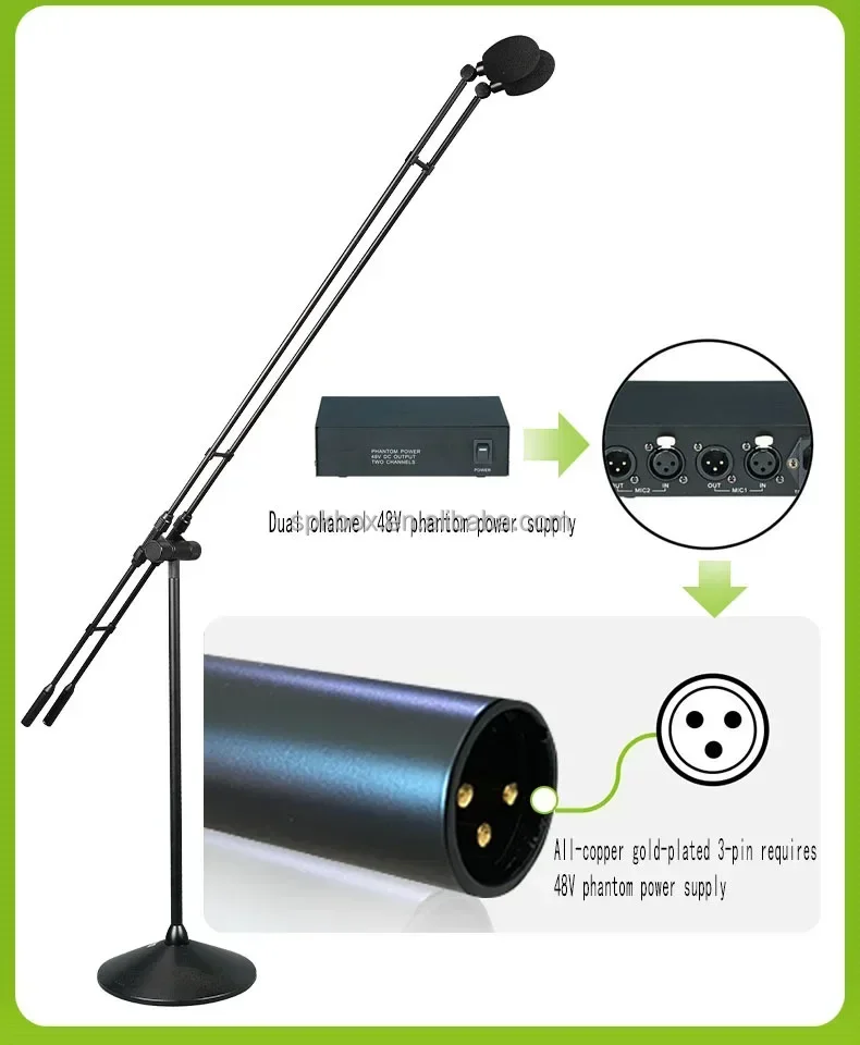 Manufacturer Standard Floor Mic Stand Extender on a podium and flange mount 48V phantom power wire & wireless adjustable singing