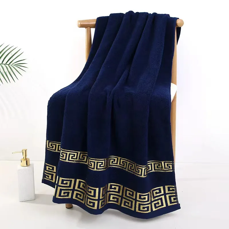 70x140cm Geometric Embroidered Bath Towels - Luxury Cotton Towels in Blue White Brown Big Bathroom Towels for Personalized Gift