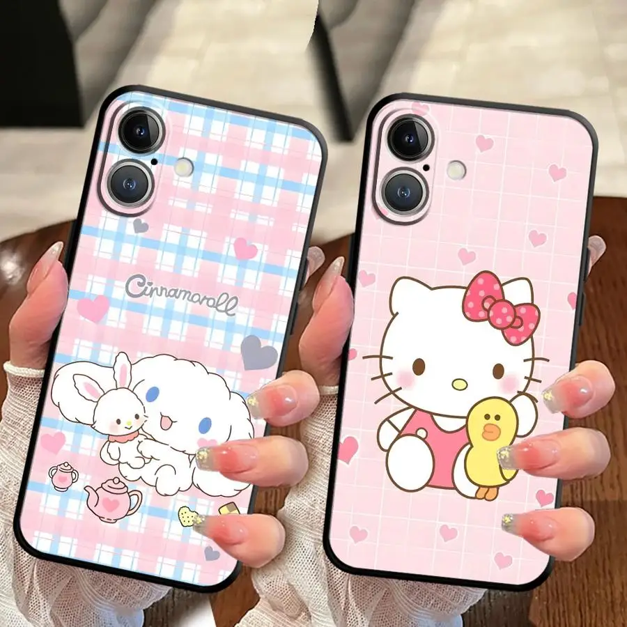 Case for iPhone 17Air XS Max 13 12 11 17 Pro Max XR 15 16 14 Plus 7 8 Black Soft Phone Cover Strawberry Hello Kitty