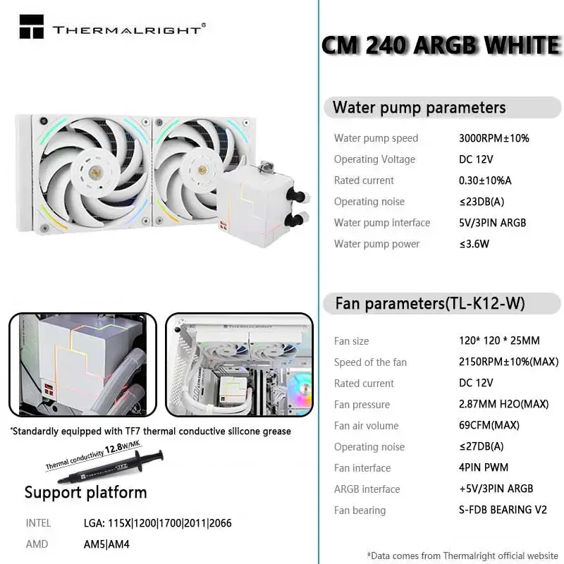 Thermalright-radiador de refrigeración de agua para CPU, dispositivo con núcleo MATRIX 240, todo en uno, compatible con hebilla de refrigeración de viento/agua, conmutación LGA1700/115X/AM5