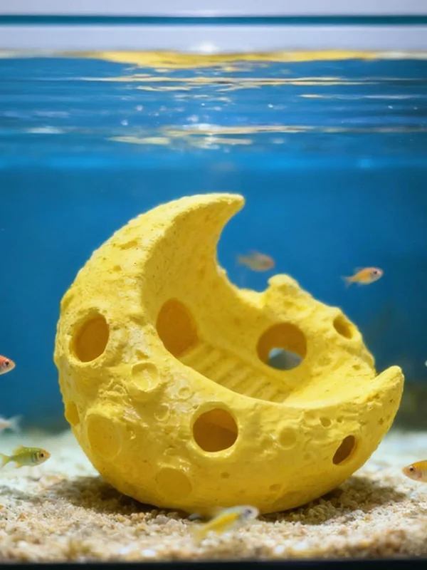 

3D Printed Moon Shaped Fish Tank Decoration Realistic Shrimp And Fish Hideaway Lunar Avoidance House Aquarium Decorations