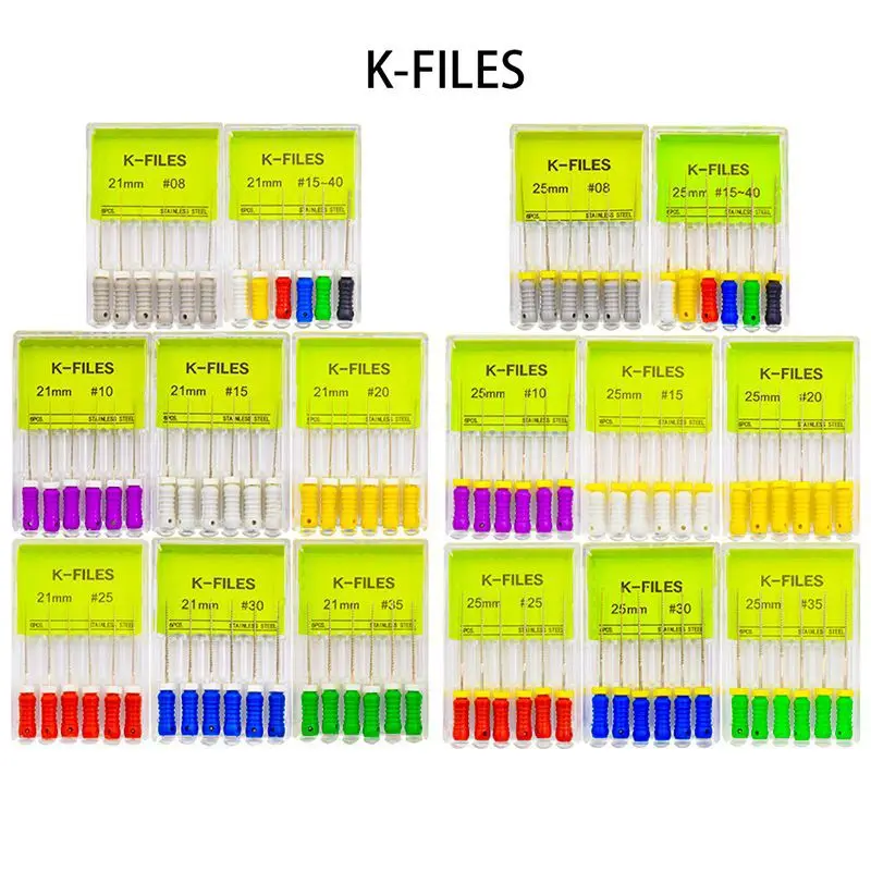 치과용 근관 엔도 K H 파일, 스테인레스 스틸 치과 도구, 치과 의사 Odontolo, 21mm, 25mm, 31mm, 6 개/상자