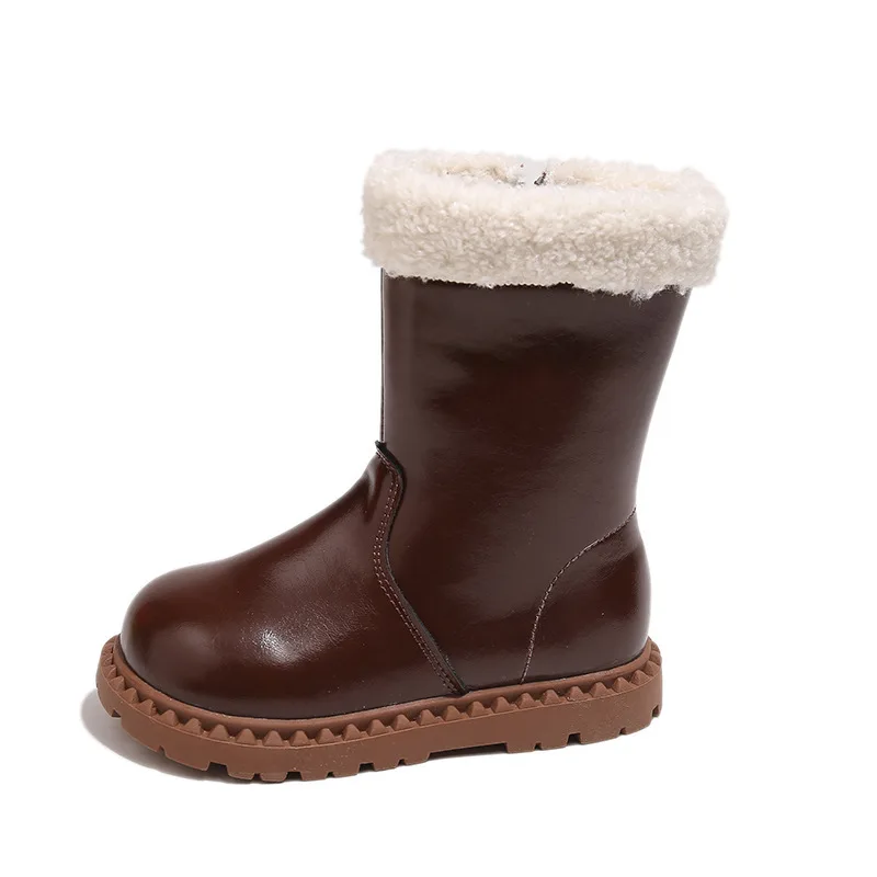 طفل الثلوج boot2025 الشتاء النسخة الكورية الجديدة فتاة الأحذية المسطحة الدانتيل النمط البريطاني فتاة المضادة للانزلاق الأميرة حذاء فتاة الأحذية الموضة #5