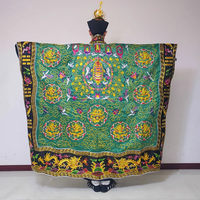 Taoist Supplies Religious Vestments Full Gold Thread Embroidery Green Kowloon Silk Clothes Robe