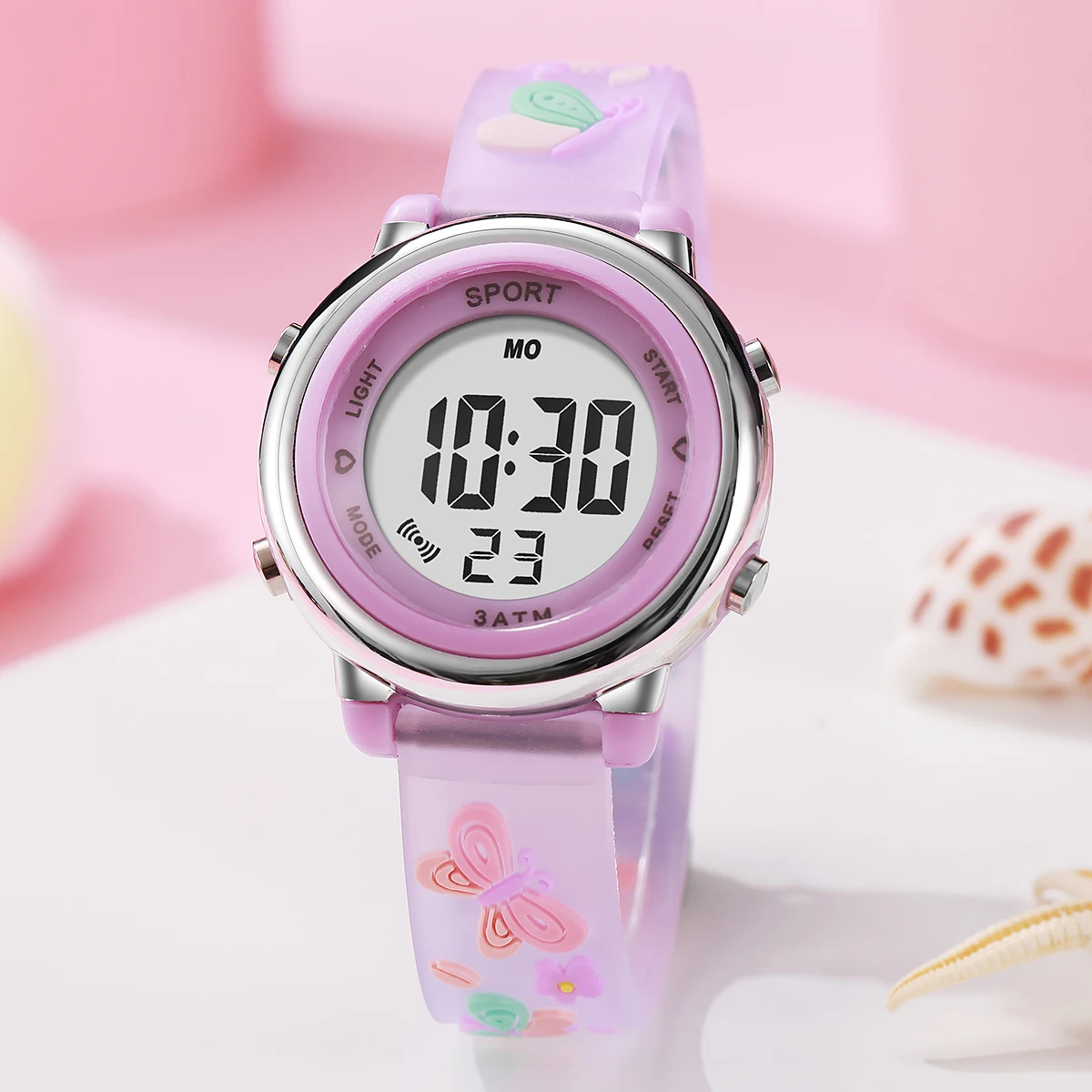 Orologio elettronico per bambini con cinturino in silicone con motivo a farfalla alla moda e carino, adatto per l'uso quotidiano, regalo di Natale.