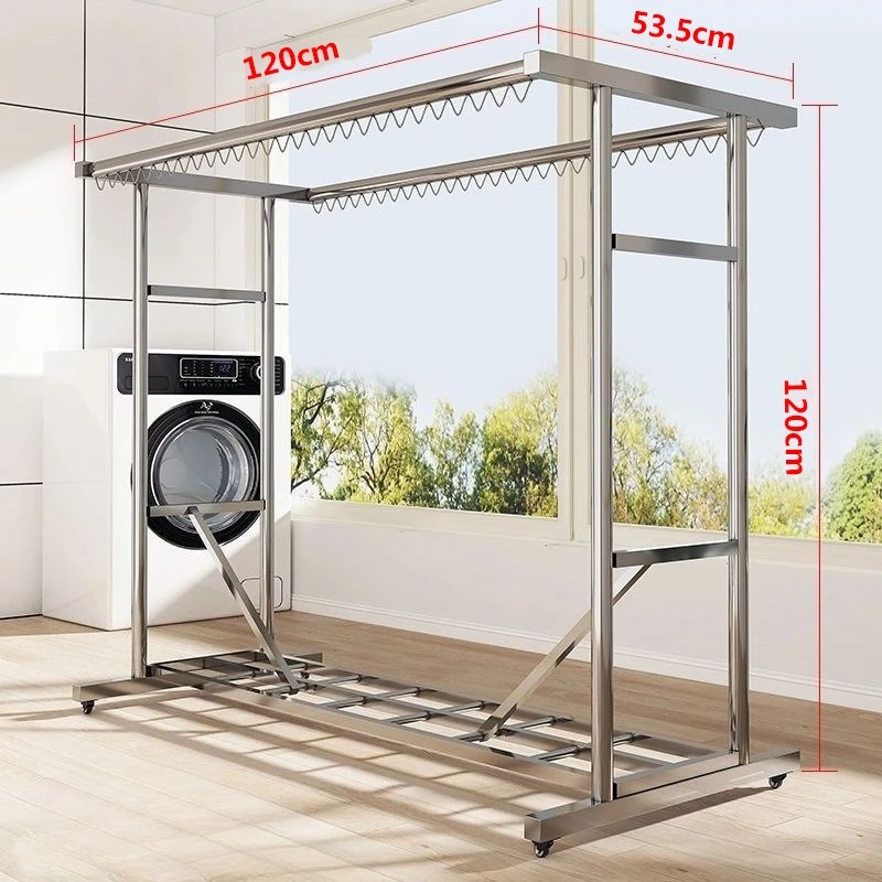 Movable Home Double Pole Clothes Drying Rack Thickened Stainless Steel Windproof Floor Standing Rack For Balcony Outdoor Drying 6
