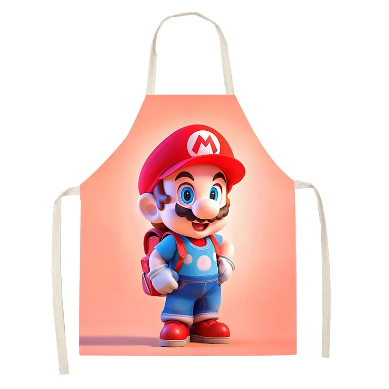 Cute cartoon Super Mario apron anti-fouling kitchen cooking baking apron sleeveless waist men and women parent-child apron