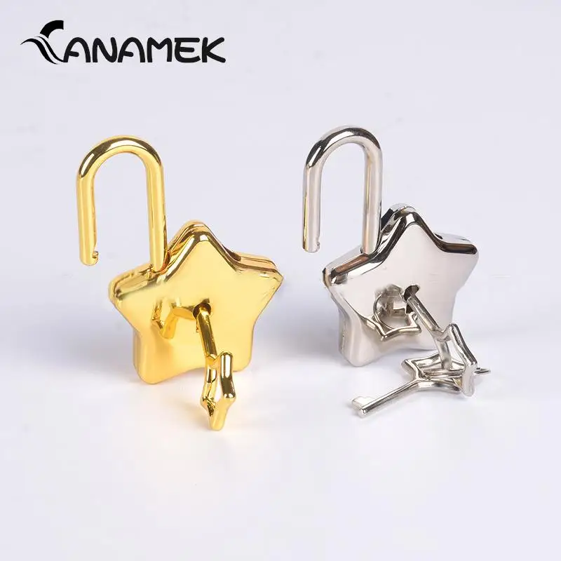 1PCS Security Key Lock With Key Mini Star Shape Archaize Padlocks Locker Luggage Bag Lock