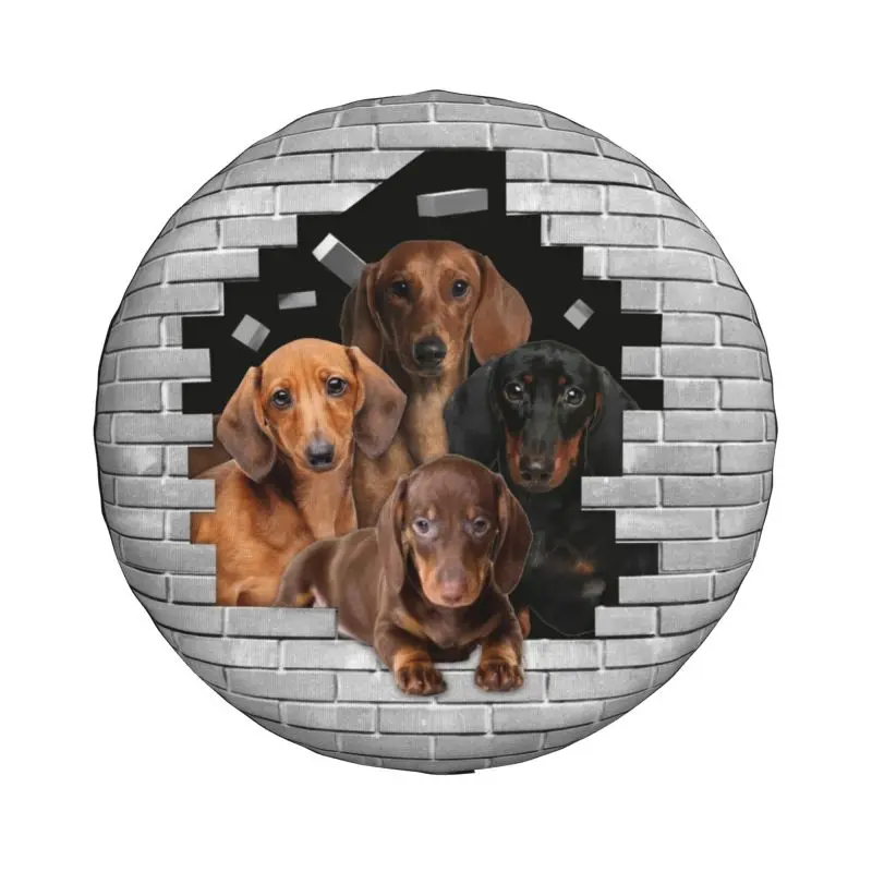 Custom Dachshund Dog In Cement Brick Spare Tire Cover for Toyota Jeep Badger Wiener Sausage 4WD 4x4 SUV Car Wheel Protector