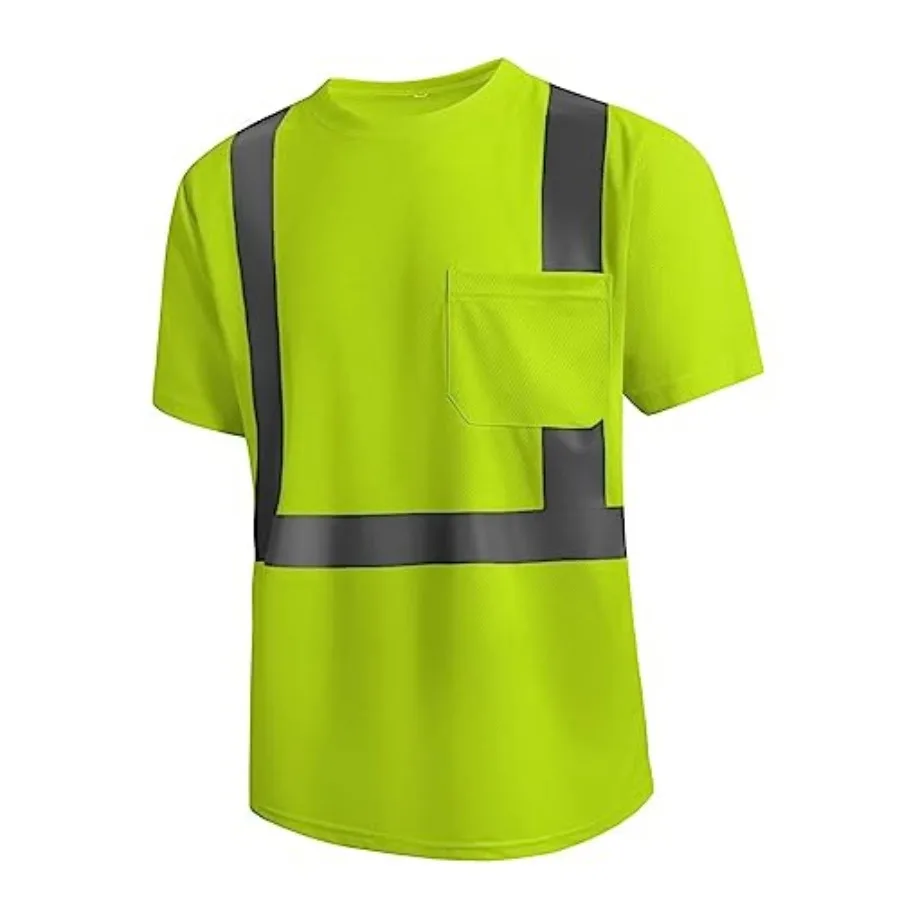 High Visibility Safety Shirts for Men with Reflective Tapes - Quick Dry Class 2 Hi Vis Construction Work Shirts for Men, Short