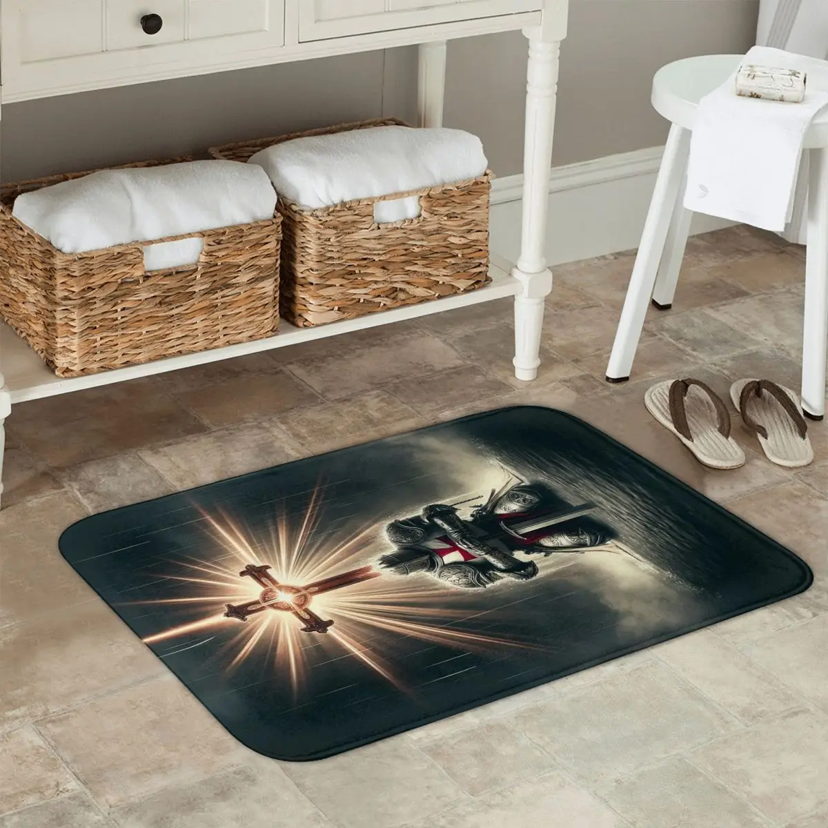 Templar Shield Cross Medieval Warrior Sword Knights Non-slip Doormat Floor Mat Carpet Rug for Kitchen Entrance Home Footpad Mats
