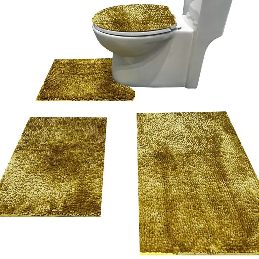

Chenille Bath Rug Sets 4 Piece with Toilet Lid Cover and Rug Set Combo, Soft Shaggy Bath Rug Set 3 Piece and UShaped Toilet Floo