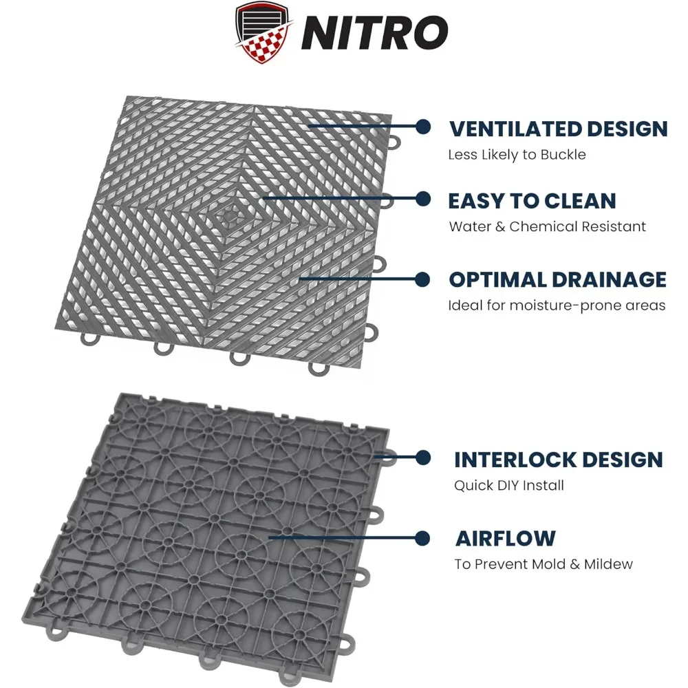 بلاط أرضية جراج بلاستيكي متشابك 12 × 12 غير قابل للانزلاق لتنظيم المرآب والسلامة