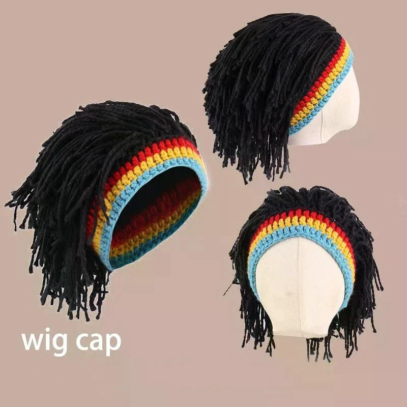 

Jamaican Knitted Wig Braid Hat Unisex Hair Hat Handmade Fancy Wig Caps Halloween Ghost House Wig