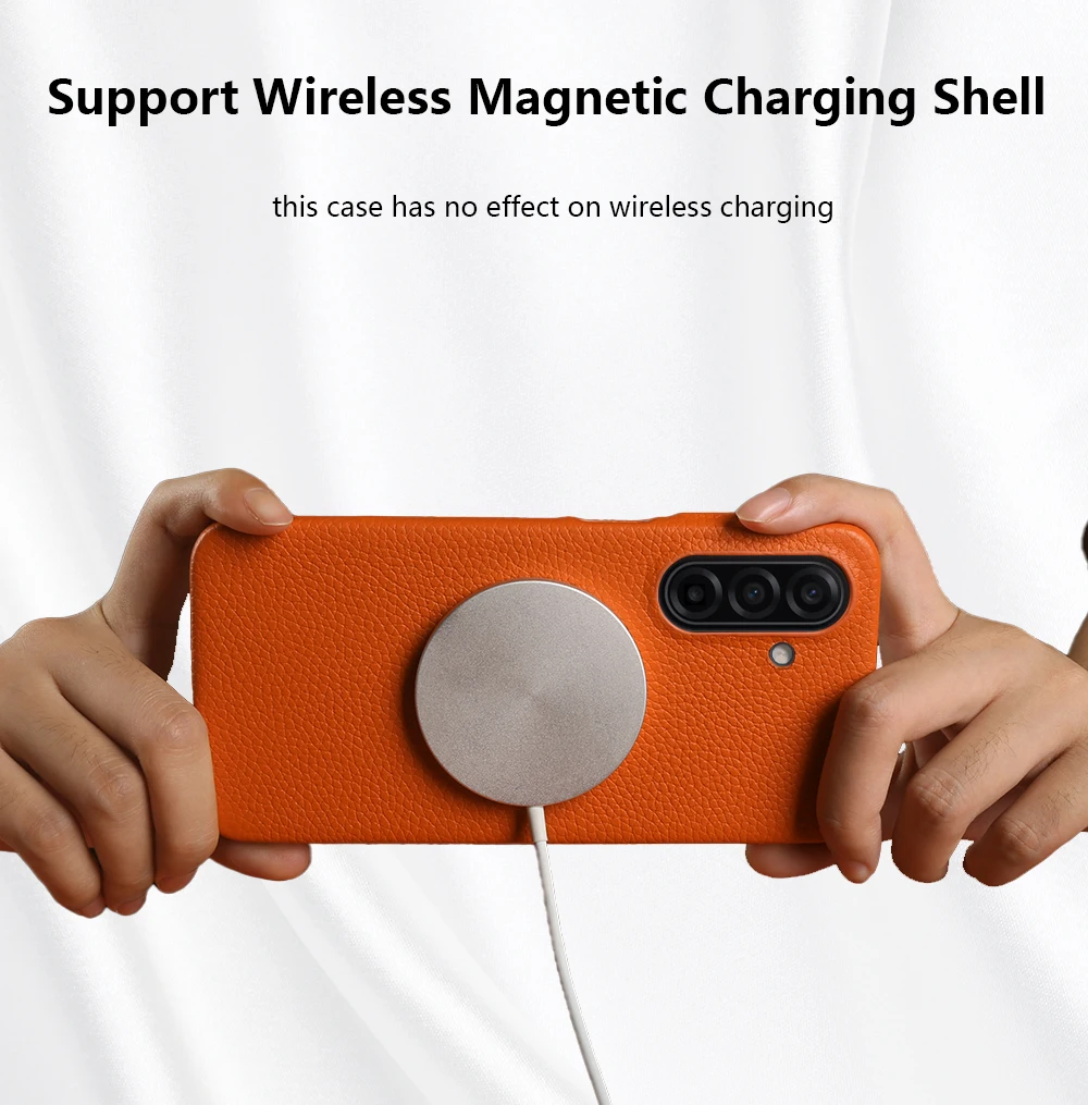 Magnetyczne etui z prawdziwej skóry liczi z obsługą MagSafe do Samsung Galaxy A56 A17 A26 A56 A55 A35 A15 A25 A54 A16, tylna obudowa na telefon — zdjęcie produktu 3