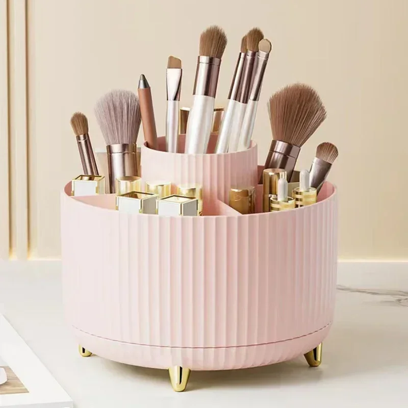 360 ° Organizador de brochas de maquillaje giratorio, organizador de cosméticos con 5 ranuras, taza para brochas de maquillaje, tocador de baño, bolsa de almacenamiento de escritorio
