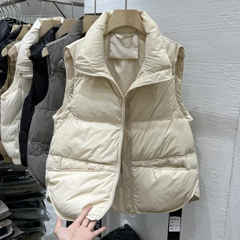 Women Autumn Winter Down Cotton Vest Jacket 2025 New Women Loose Stand Collar Vest Coat Women Short Vest Jacket Cotton Waistcoat 2