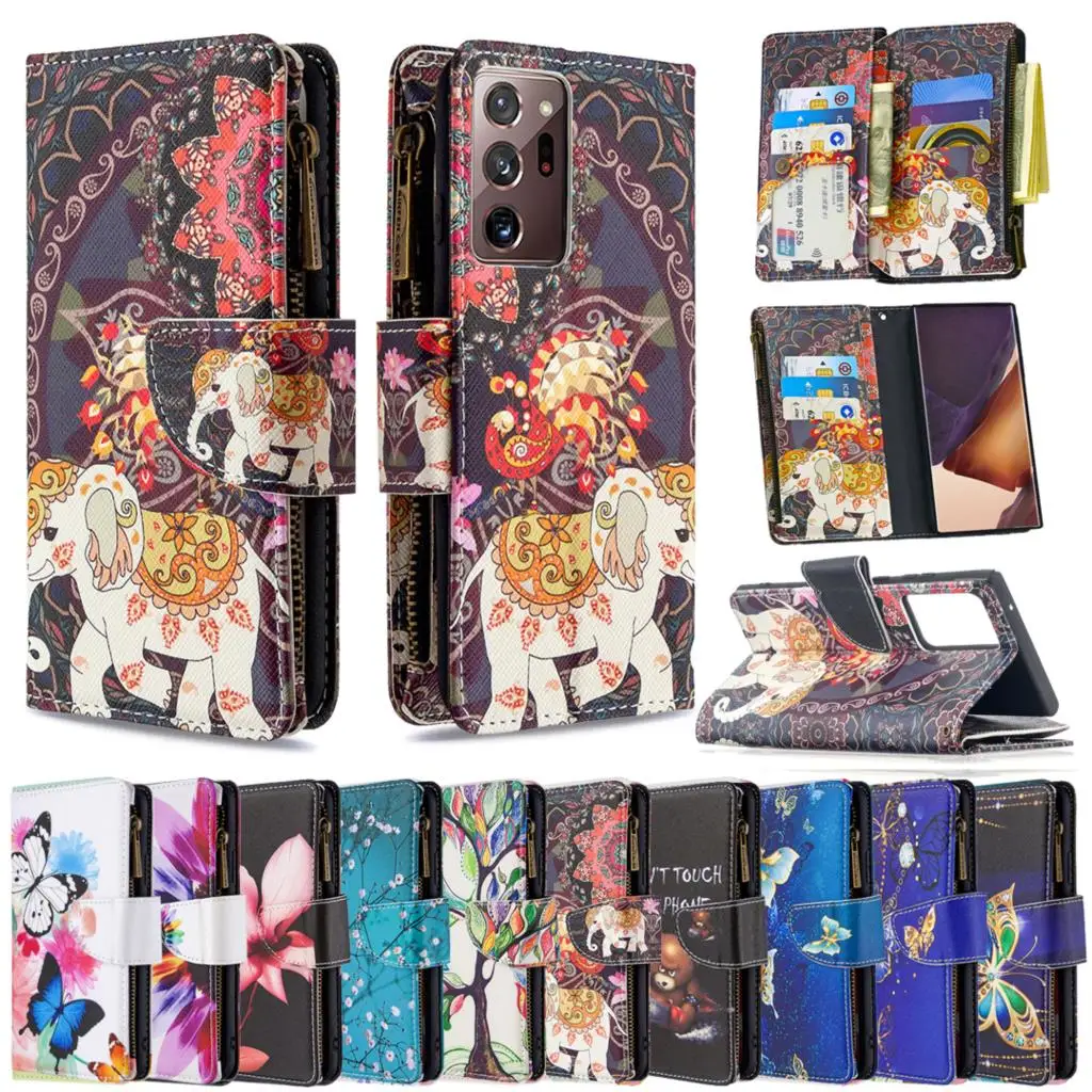 Flip Wallet Case For Samsung Galaxy S21 S20 S30 S9 Plus Note 20 Ultra Note 10 S10 Lite S10e Zipper Coque Painted Leather Funda