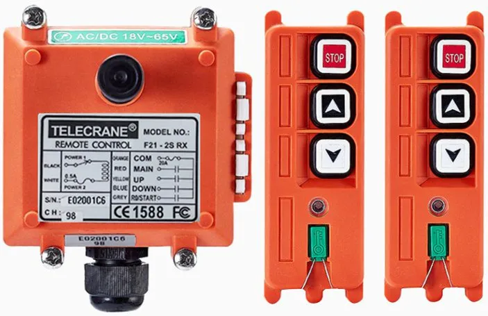 TELECRANE F21-2S Wholesales Industrial Remote Control Switches 2 Single Speed Buttons AC220V 380V 36V 65-440V Hoist Crane Lift