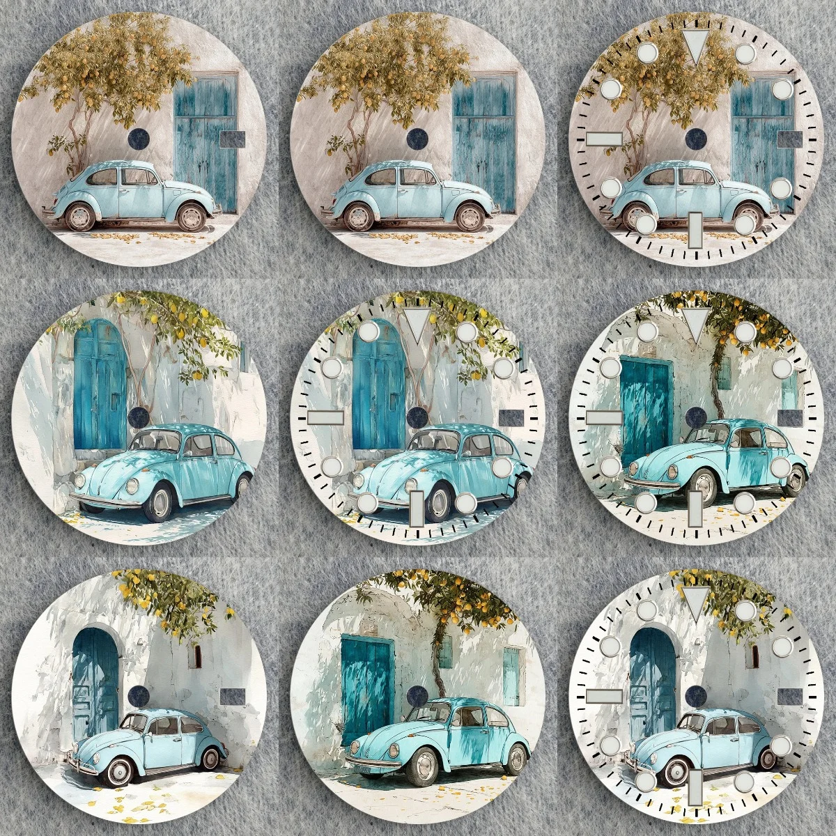

28.5mm Custom Print Watch Dial for NH35 Movement, Retro Beetle & Lemon Tree Art Dial with Date Window, DIY Modification Parts