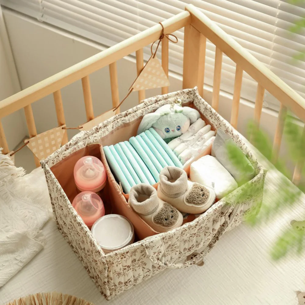 Floral Diaper Caddy Organizer with Removable Divider Baby Nursery Storage Basket for Baby Wipes Newborn Essentials Must Haves