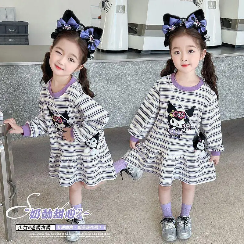 

Толстовка Hello Kitty Kuromi Sanrio для девочек, кавайное аниме, новое платье с героями мультфильмов на весну и осень, модное, дышащее, приятное для кожи