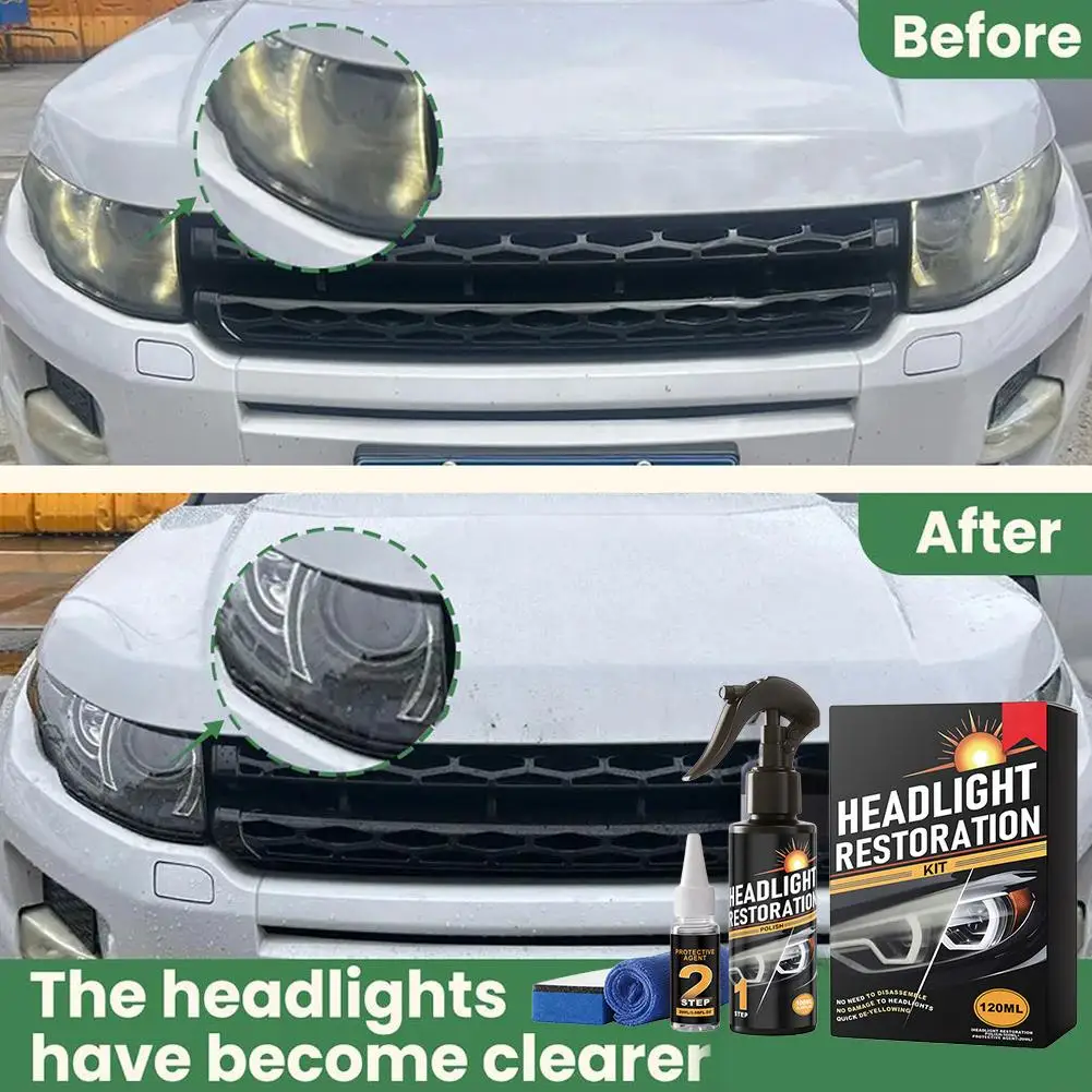 No Power Tools Headlight Restoration Kit Car Lens Cleaner Oxidation Remove Anti Yellowing UV Protection Liquid Polish Care