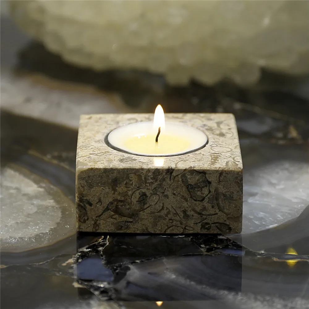 

Natural Marble Stones Candle Holder Crystals Jade Candlestick Tumbled Stone Home Table Decor