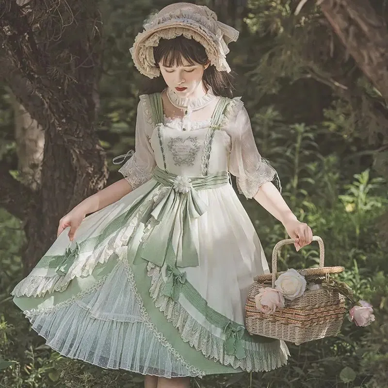 [Raw as Summer Flower]Summer New Jsk Sling Dress Daily Lovely Lolita Skirt Goth Dresses Women Lolita Gothic