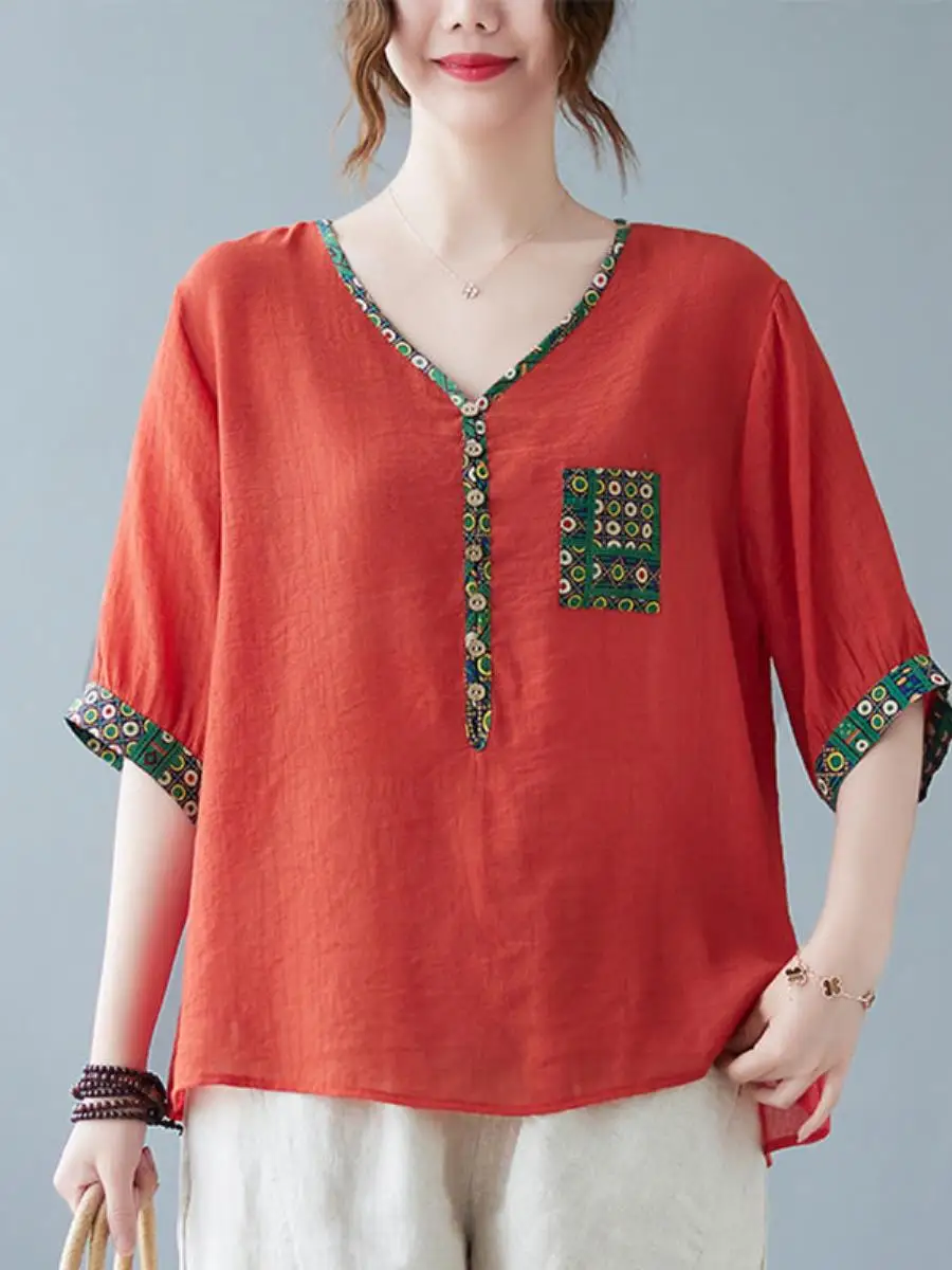 blusa-feminina-plus-size-elegante-de-verao-com-decote-v-e-manga-curta-estilo-casual-de-negocios-com-bolso-quadrado