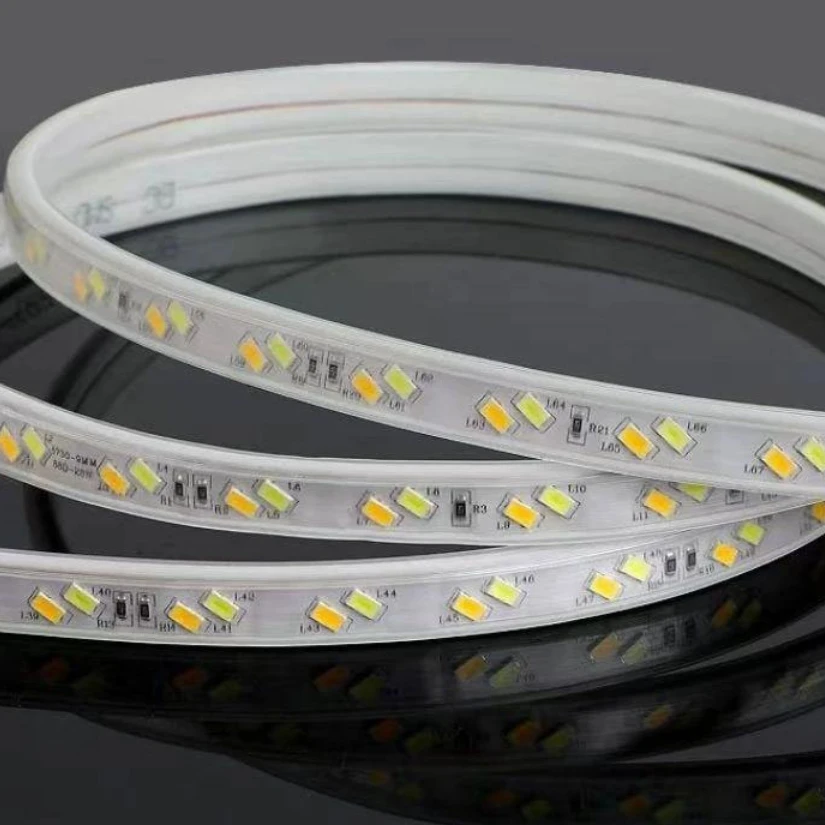 

LED strip CCT Cool white & Warm white 120leds/m 220V 5730 Color temperature Dual IP68 Dimmable flexible tape light