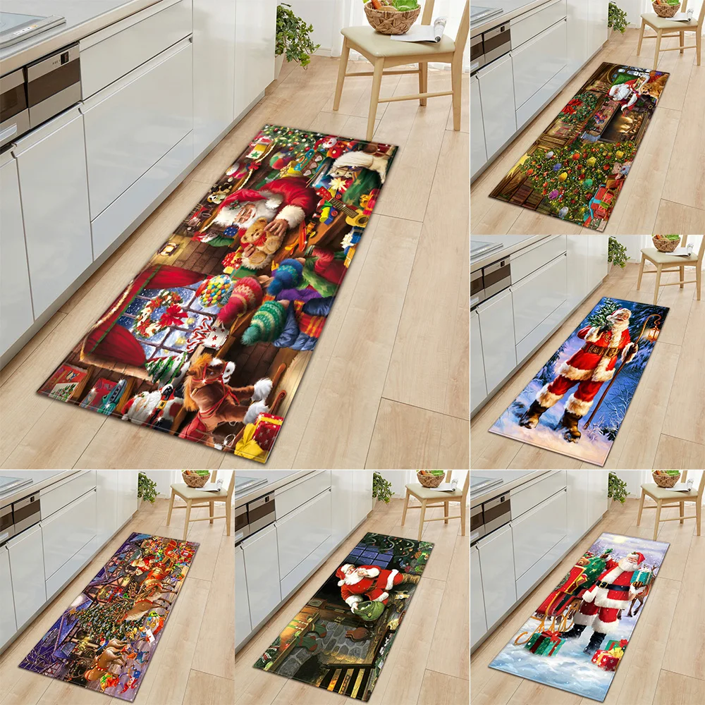 

Christmas kitchen mats home entrance door living room bedroom corridor bathroom floor decoration non-slip foot