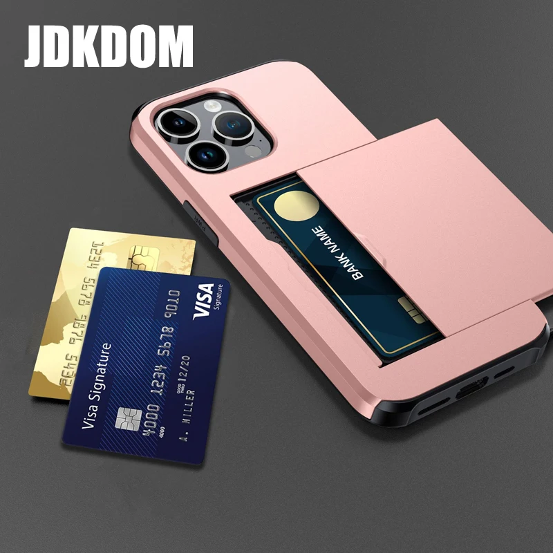 

JDKDOM Slide Card Slot Wallet Phone Case For iPhone 17 16 15 14 Plus 13 12 Mini 11 Pro Max Card Bag Cover For iPhone 16e 17 Air