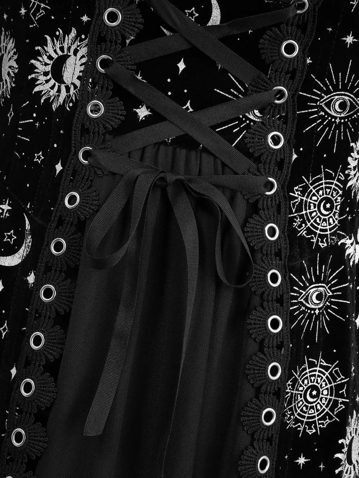 Vestido gótico sol lua estrela estampado com mangas alargadas rendas até estilo linha a em camadas para mulheres vestidos de gola quadrada de outono