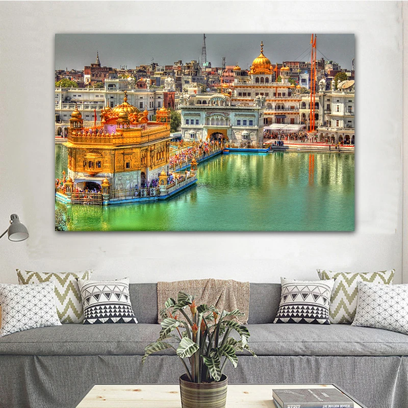 Diamond Painting Sikhism Canvas Painting Golden Temple Amritsar Wall Art Hindu Religion Holy Land Pictures for Living Room Decor