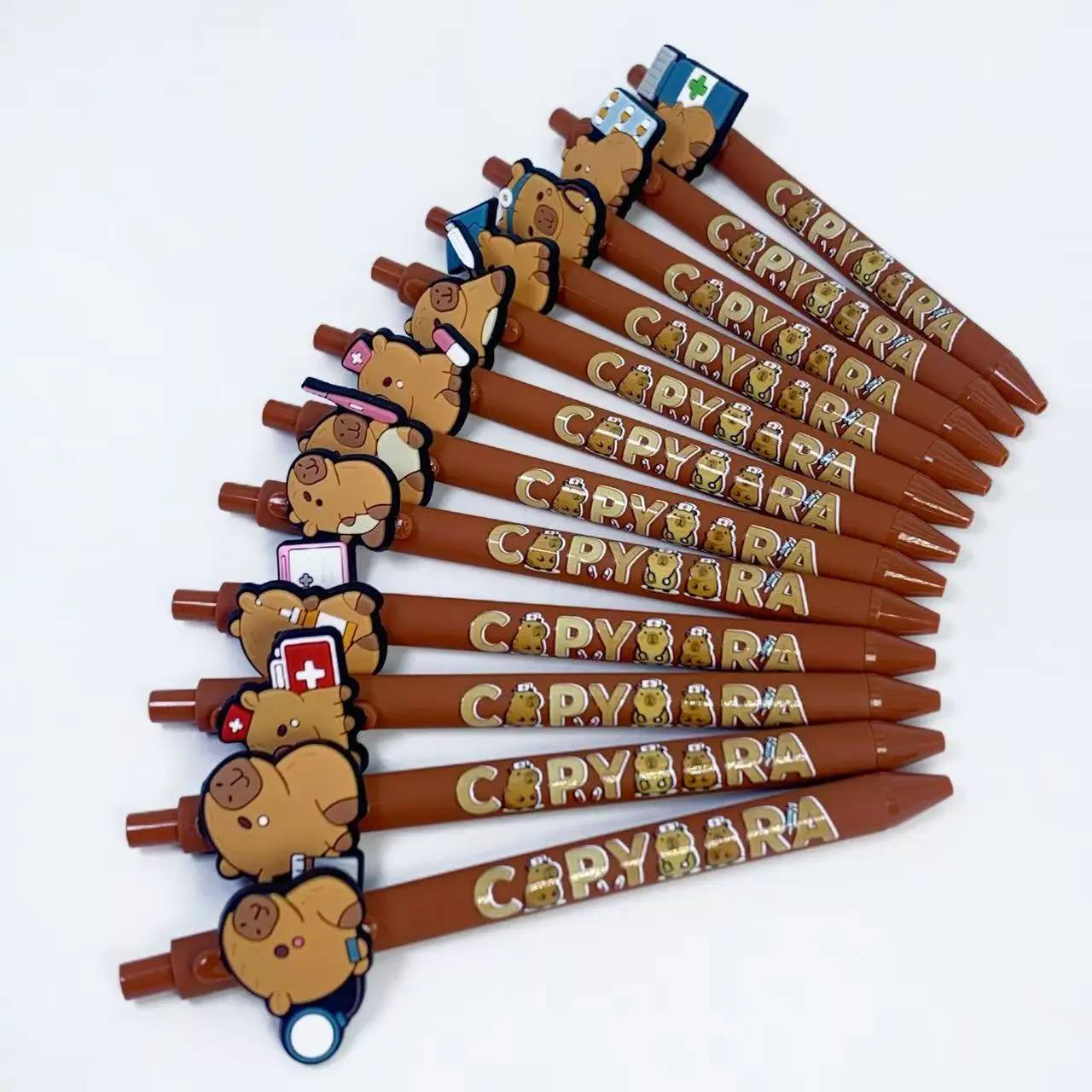 Bolígrafos con tema médico Capybara marrón, papelería creativa de forma médica para estudio, 12 Uds./18 Uds.
