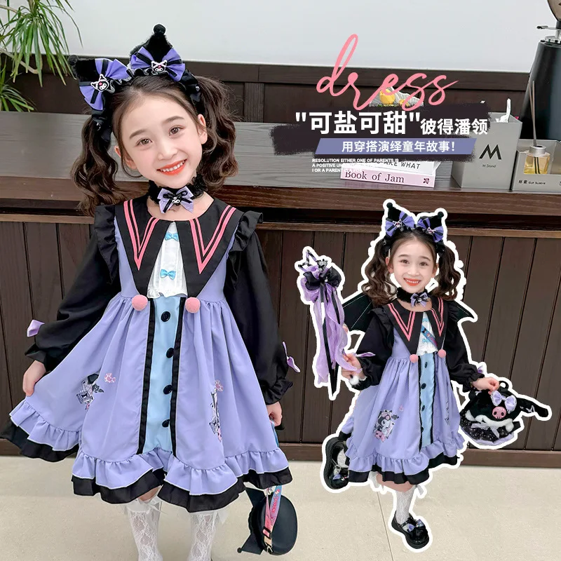 Kawaii Mädchen Kuromi Lolita Kleid Cartoon Sanrioed Kinder süße Prinzessin Rock niedlichen Cosplay Kostüm Mädchen Geburtstags feier Rock Geschenk