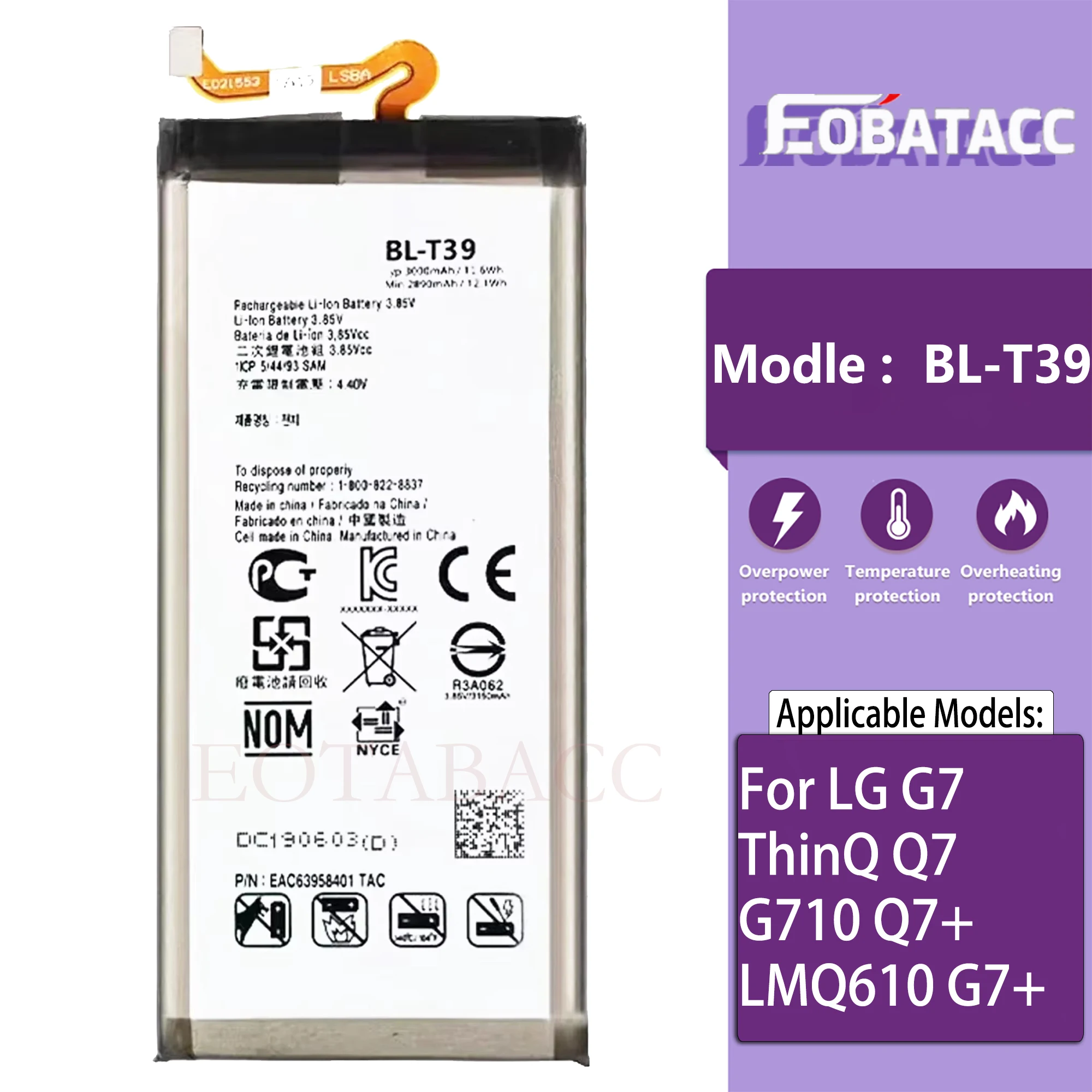 

high capacity Replacement Battery BL-T39 For LG G7 ThinQ Q7 G710 Q7+ LMQ610 G7+ ThinQ Authentic Phone Batteries 3000mAh