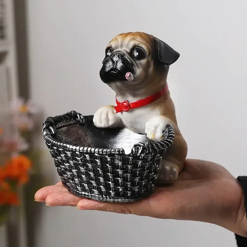 Factory Price Ashtray Creative Pug Resin Statue Anti-Flying Ash Home Decoration Accessories Cute Dog Animal Sculpture Ashtray