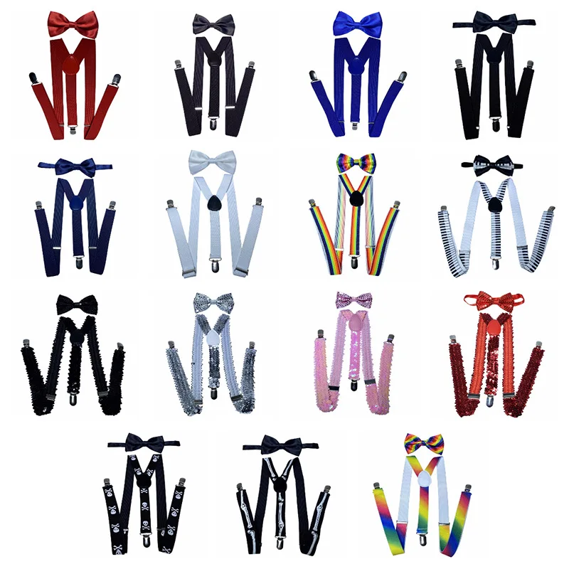 

Adjustable Elastic Y Back Suspender Men Women Strong Metal Clip Sequin Bow Tie Pant Tuxedo Braces Halloween Costume Cosplay