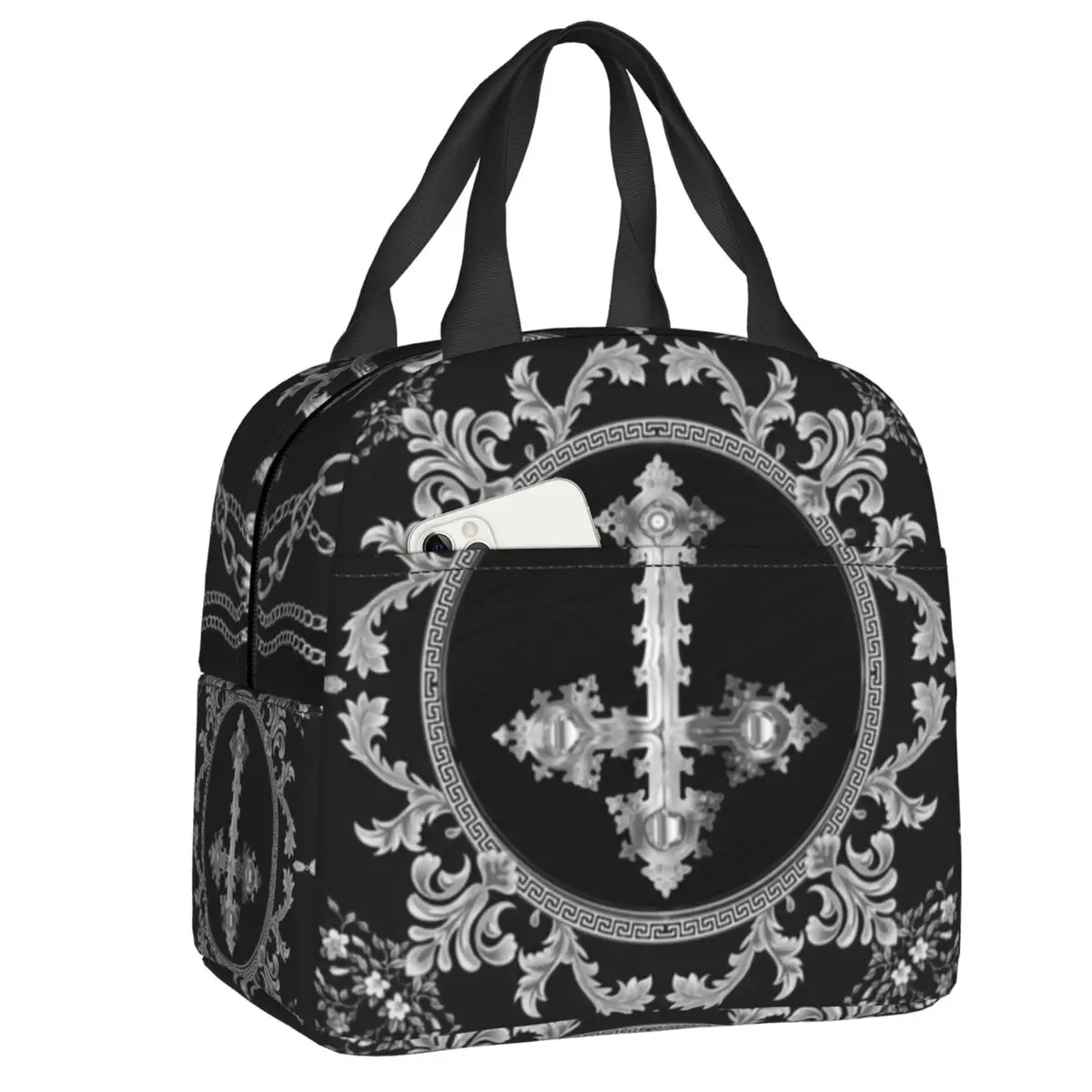 Borse per il pranzo isolate con Design anticcristo barocco per la scuola di lavoro Goth Gothic Art Resuable Cooler Thermal Lunch Box donna bambini